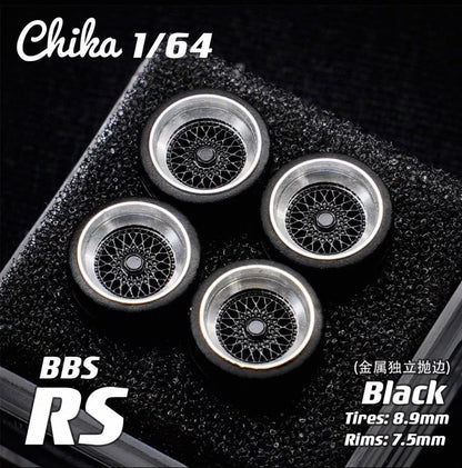 1/64 Chika  Wheels with Rubber Tires Model Car Modified Parts BBS RS  JDM VIP For Hotwheels Tomica MiniGT ?Supplied with axle?