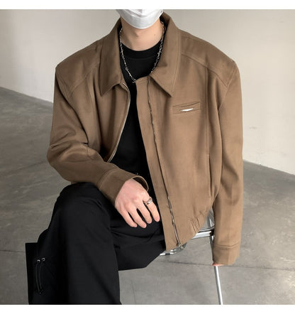 Short Jacket Men's Autumn Winter Handsome American Shoulder Pad Coat High-end Lapel Baseball Uniform