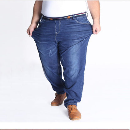 Autumn plus size casual jeans fashion men's pocket elastic waist straight plus size high elastic jeans.