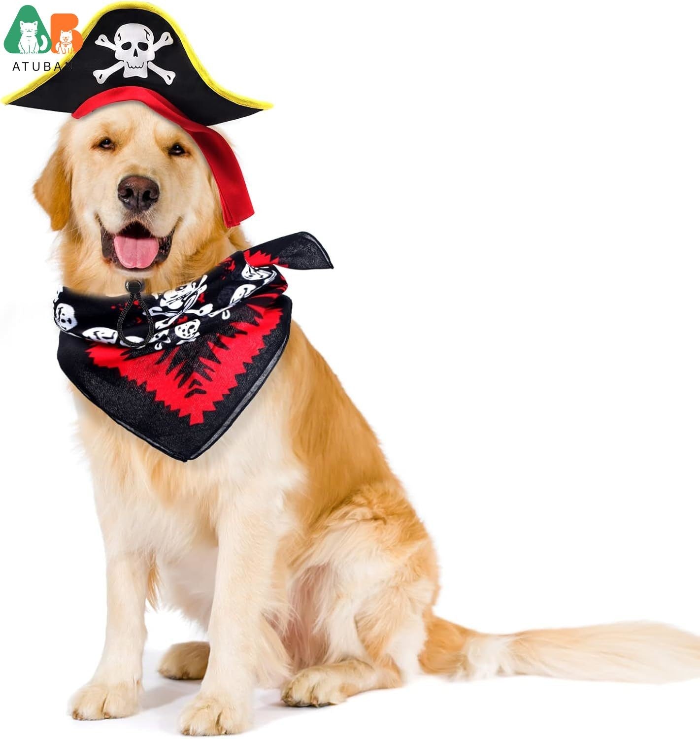 Chapéu de Pirata ATUBAN com Estampa de Caveira para Animais de Estimação com Bandana de Caveira para Cães e Gatos, Boné de Capitão, Fantasia de Pirata para Cosplay de Halloween, Festa de Halloween