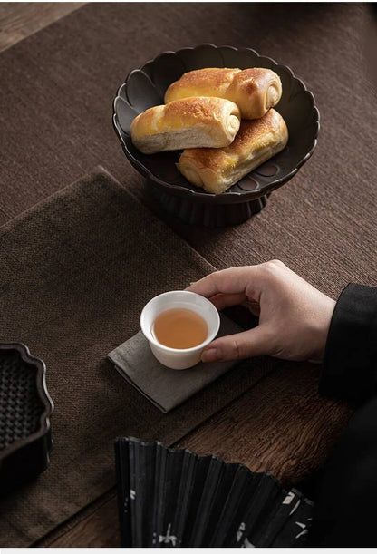 Qingxi Purple Pottery Tea Pastry Plate Handmade High Foot Dried Fruit Snack Large Integrated Drain Dessert Candy Dish Gift