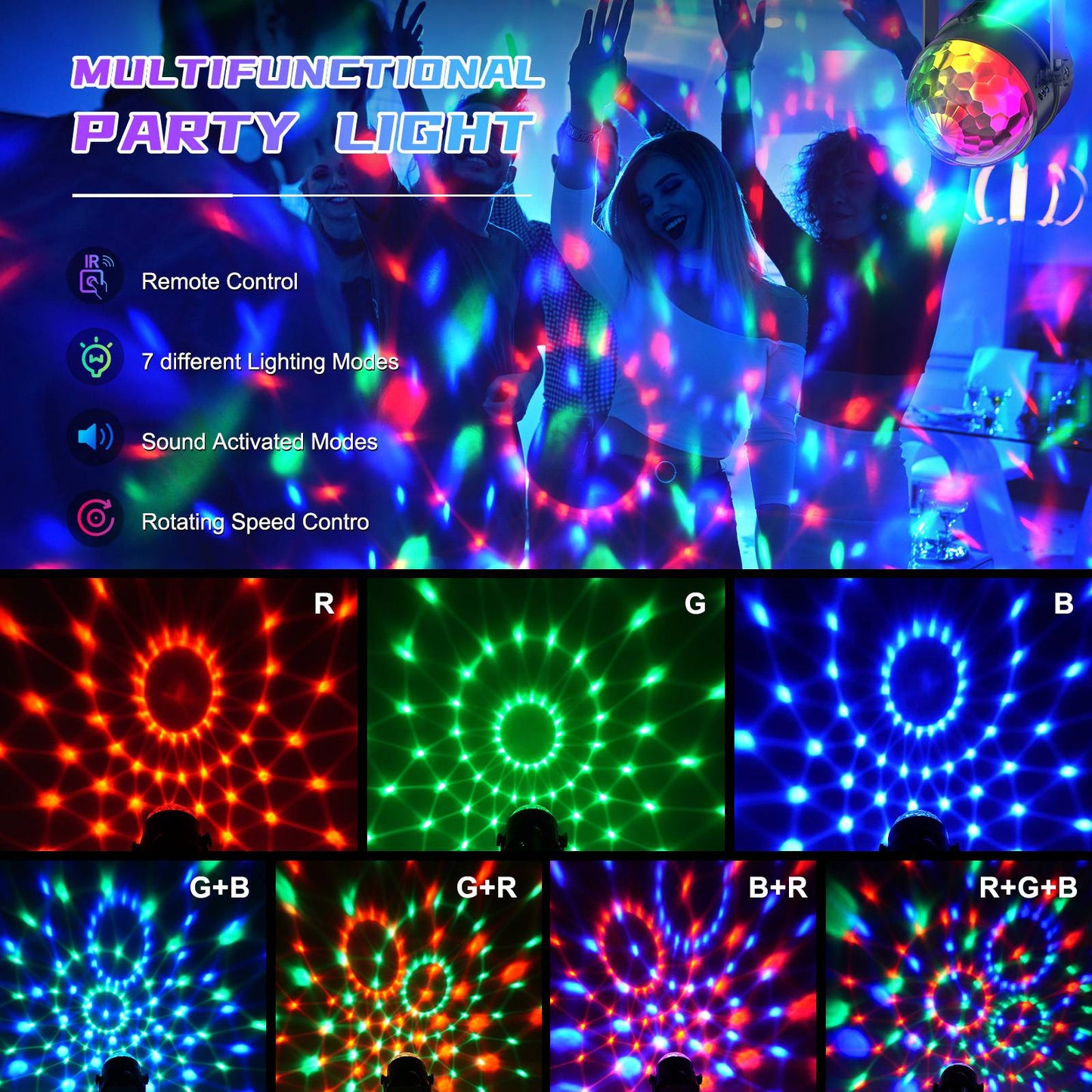 U'King 4PCS RGB LED Stage Disco Light Rotating DJ Ball Strobe Remote Control LED Magic Ball Light Christmas Party Club Show Lamp