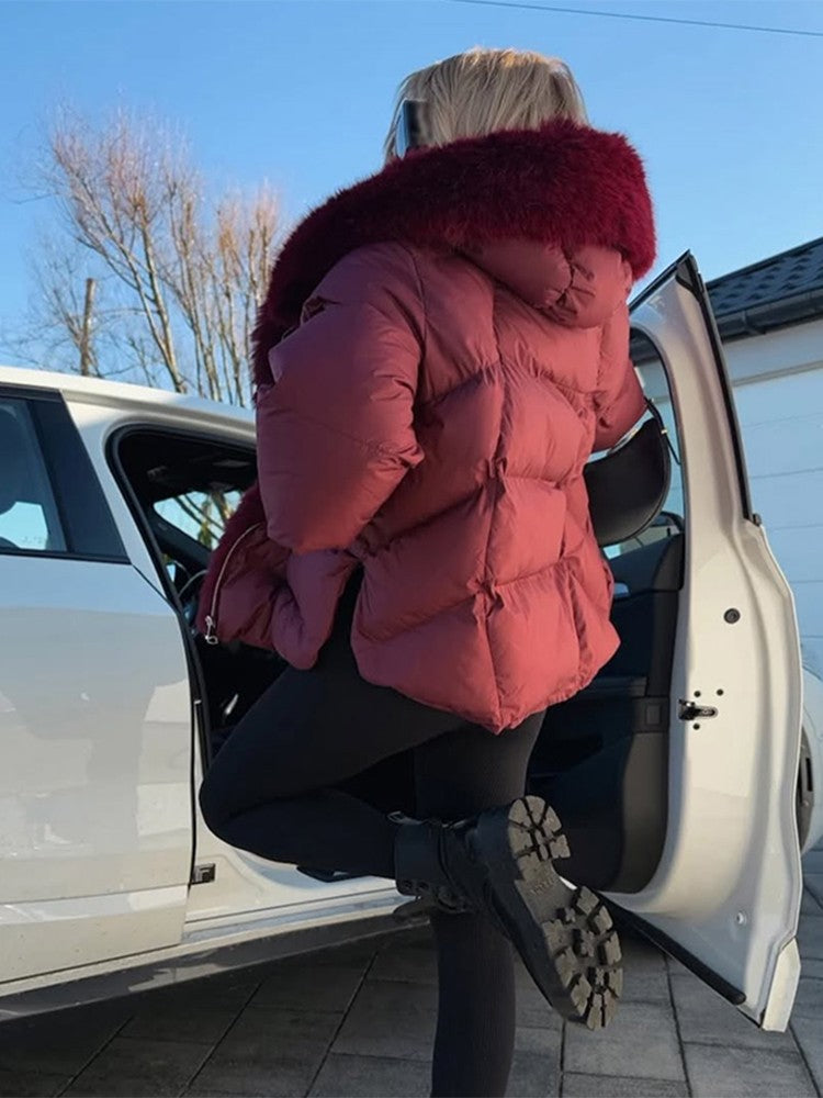 Vintage Women's Fur Coat Elegant Furs Collar Puffer Thicken Full Sleeve Jacket With Furs Female 2025 Autumn Winter Woman Coats