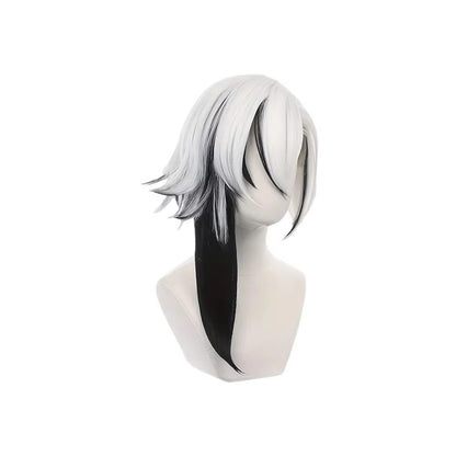 Peruca Cosplay Anime Arlecchino Curta Reta Branca Preta Cabelo Sintético Peluca Para Festival Frieren Adereços de Halloween