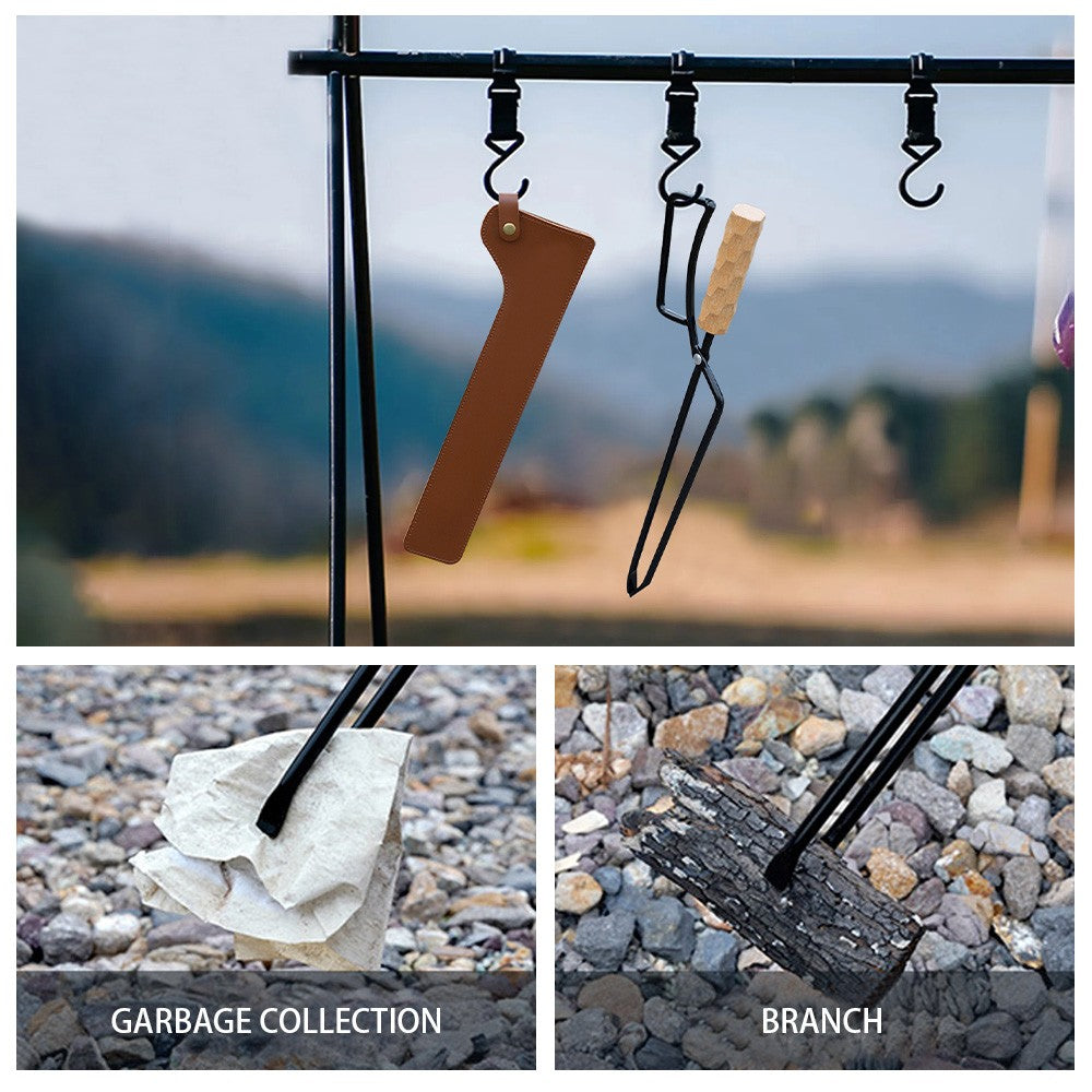 Fire Tong Charcoal Clip Metal Wooden Barbecue FireTongs Heat-resistant Carbon Picking Clip Outdoor Picnic Fireplace Clamp