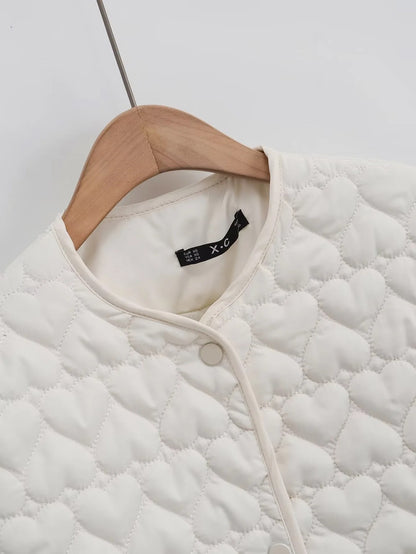 XNWMNZ Women's Fashion 2023 Autumn/Winter Heart Padded Jacket Women O Neck Long Sleeve Pocket Versatile Female Coat