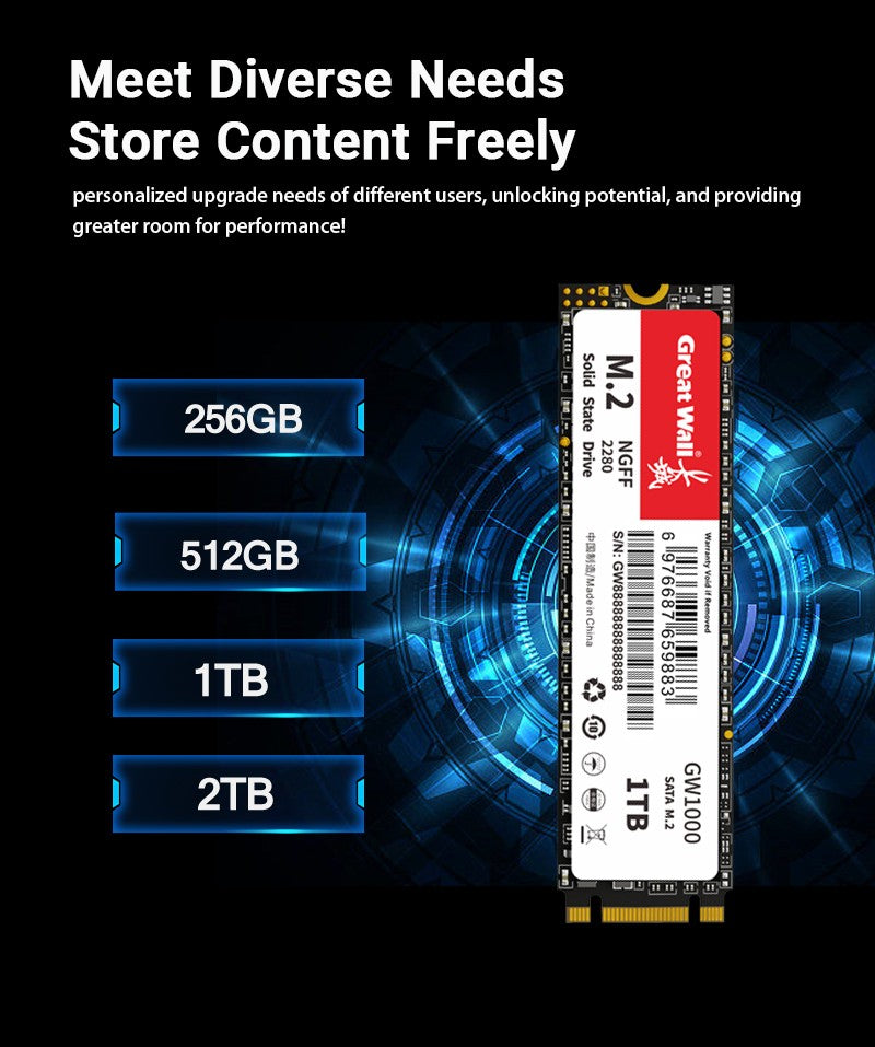 Disco Rígido SSD Great Wall M.2 2280 128GB 256GB 512GB 1TB NGFF 2TB Unidades de Estado Sólido 540MP/S M2 SATA para PC Desktop Notebook