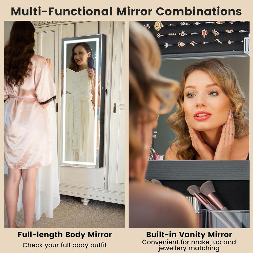 LED Mirror Jewelry Cabinet, 47.2'' Jewelry Armoire with Adjustable Lighted Full Length Mirror, Wall Mounted or Door Hanging, Lo