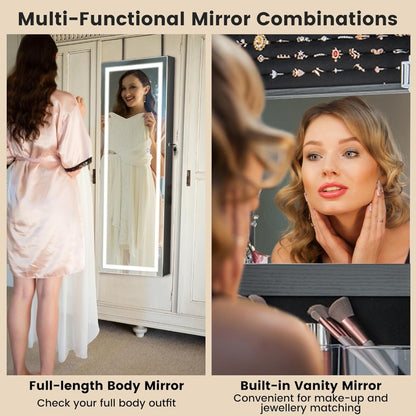 LED Mirror Jewelry Cabinet, 47.2'' Jewelry Armoire with Adjustable Lighted Full Length Mirror, Wall Mounted or Door Hanging, Lo