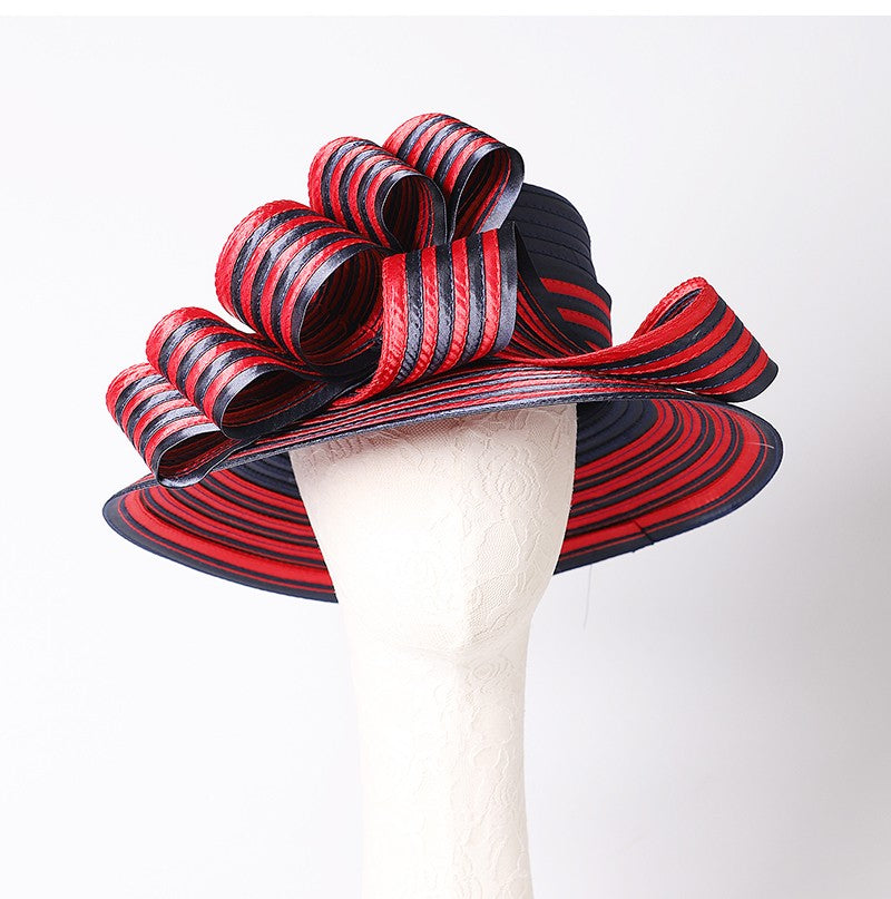 FS Satin Cloth Kentucky Derby Hats For Women Ladies Stripe Formal Tea Party Dress Wedding Bridal Elegant Church Cap Bowler Hat