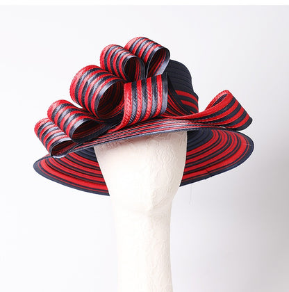 FS Satin Cloth Kentucky Derby Hats For Women Ladies Stripe Formal Tea Party Dress Wedding Bridal Elegant Church Cap Bowler Hat