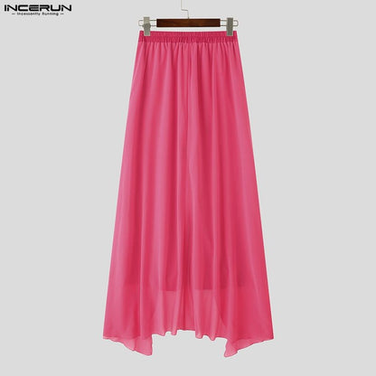 INCERUN Men's Pants Patchwork Elastic Waist Loose Casual Long Trousers Men Streetwear 2025 Fashion Male Irregular Pants S-5XL