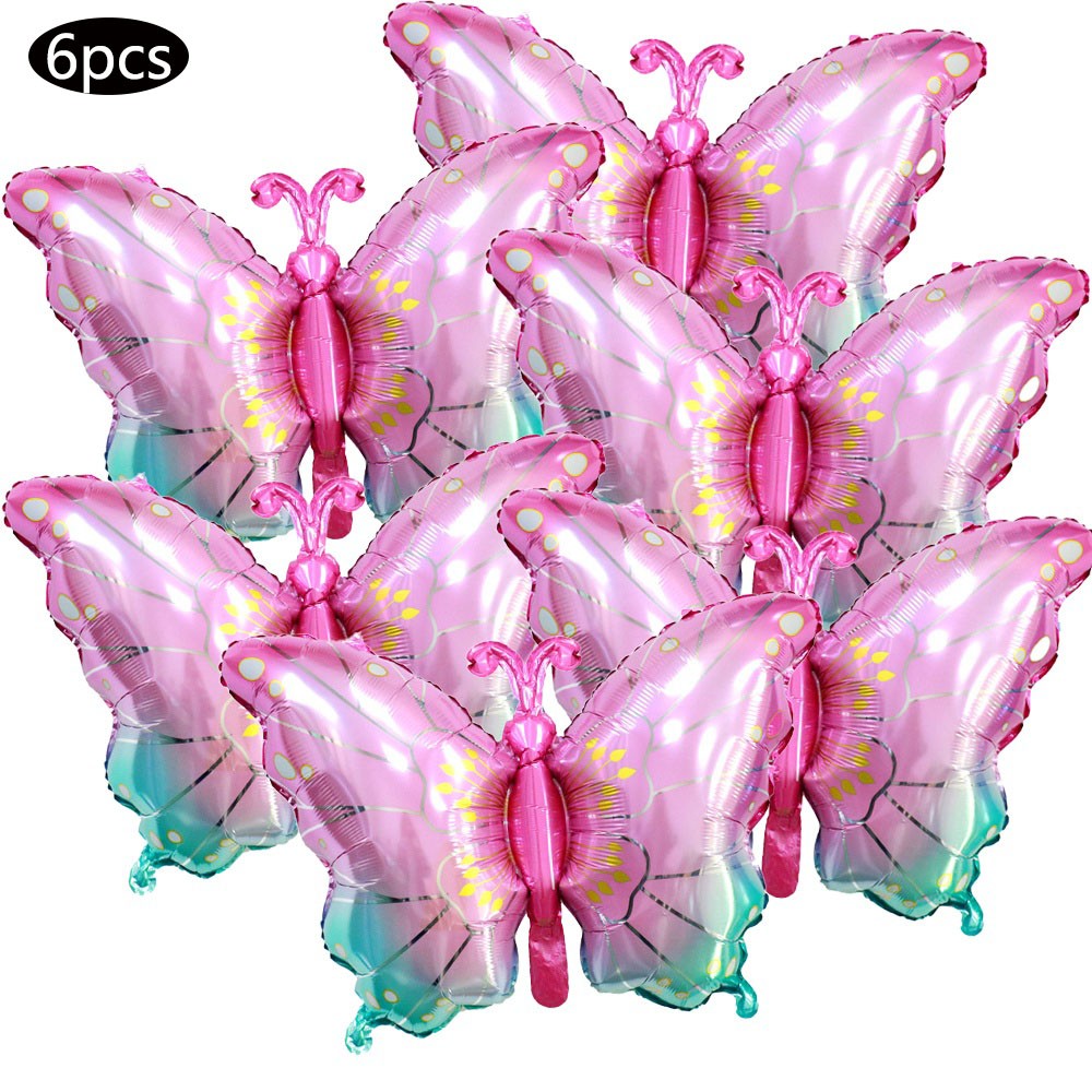 6pcs Colorful Butterfly Foil Balloons Butterfly Themed  Balloons Girls Birthday Party Wedding Baby Shower Decoration Gifts