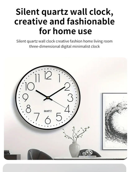 8 Inch Silent Quartz Wall Clock, round Three-dimensional Digital Modern Wall Clock, Not Ticking Wall Clock, Bedroom Living Room
