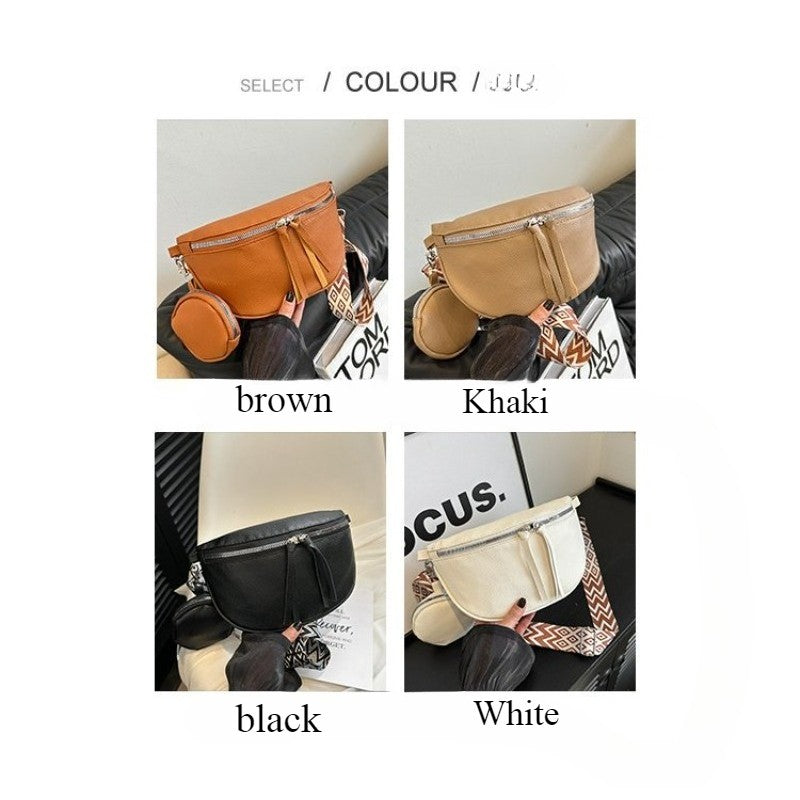 2025Casual solid color commuter bag simple western style street style fashion crossbody chest bag travel waist bag two-piece set