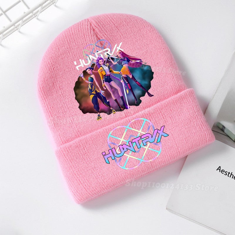 Demone Hunter Kids Knitted Hat Cute Anime Print Girl Beanie Cap Headgear Outdoor Street Warm Knit Cap Y2K Kawaii Game Party Gift