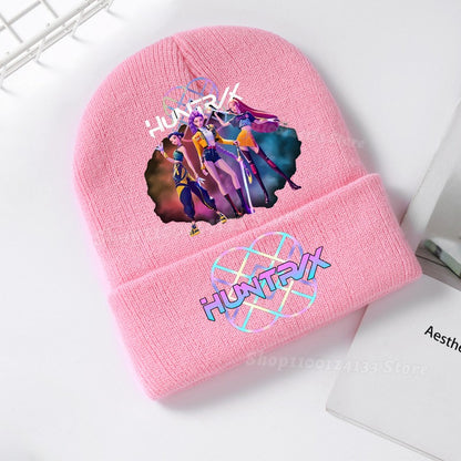 Demone Hunter Kids Knitted Hat Cute Anime Print Girl Beanie Cap Headgear Outdoor Street Warm Knit Cap Y2K Kawaii Game Party Gift