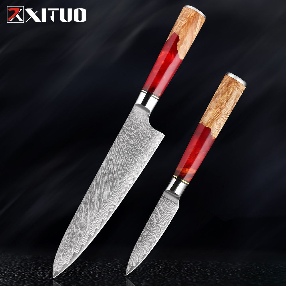 XITUO Conjunto de Facas de Cozinha de Aço Damasco de 1 a 9 Peças Inclui Faca do Chefe, Faca de Pão, Cutelo, Faca Santoku, Faca Nakiri para Desossar