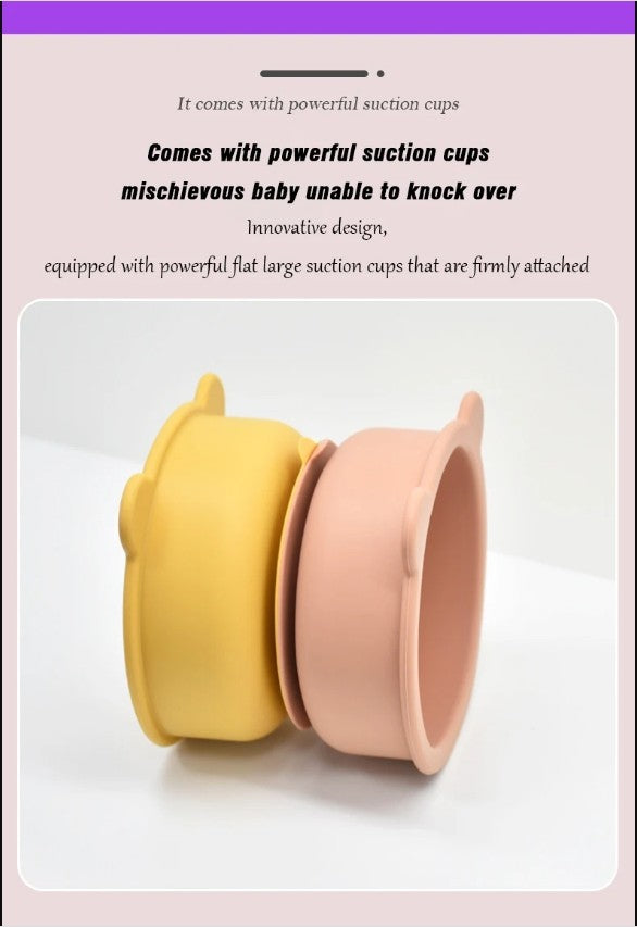 BPA Free Baby Silicone Feeding Bowl Cartoon Dishes For Kids Suction cup Anti-Drop Non-Slip Dinnerware Autonomous eating training