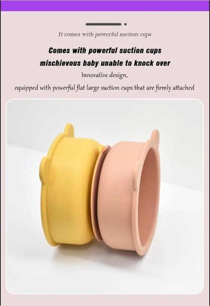 BPA Free Baby Silicone Feeding Bowl Cartoon Dishes For Kids Suction cup Anti-Drop Non-Slip Dinnerware Autonomous eating training