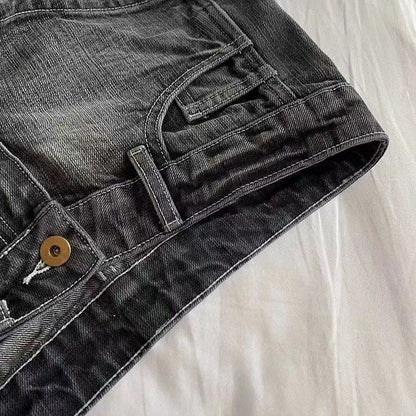 Vintage Denim Shorts Women Summer Black Grey Washed Low Waist Elastic Skinny Hot Shorts Jeans