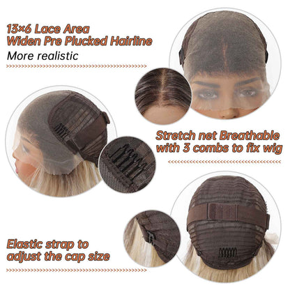 HENRY MARGU Peruca Sintética Lace Front 13x6 Peruca Longa Castanho Cinza Cabelo Ondulado Natural para Uso Diário Peruca de Fibra de Alta Temperatura