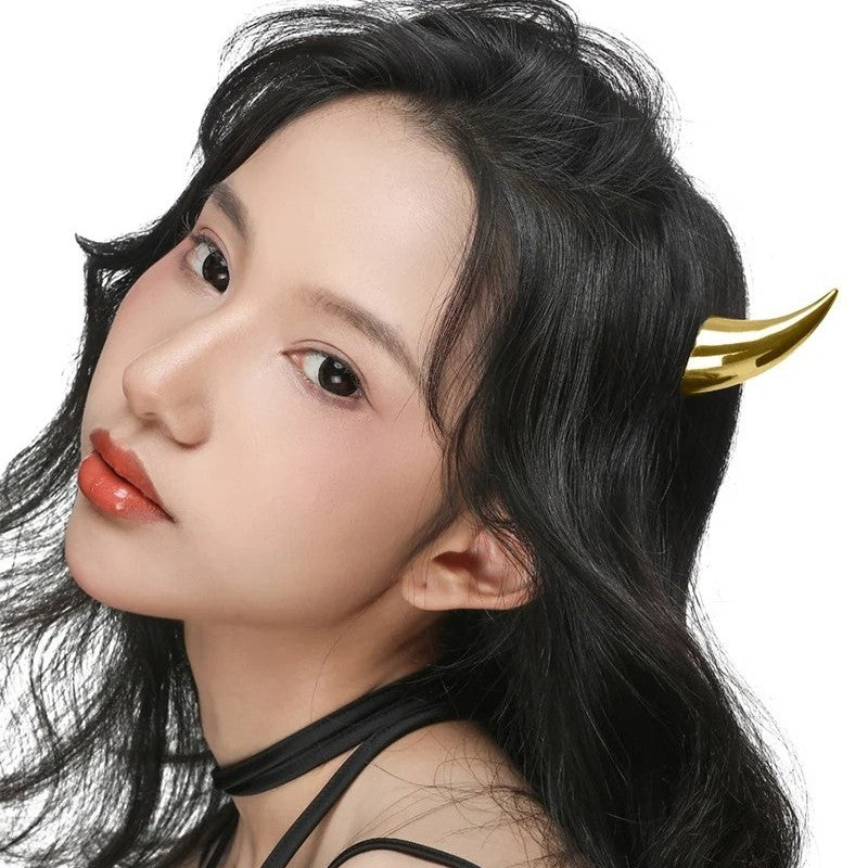 QQ Punk Demon's Horn Metal Headband Hairpins Halloween Party Headdress Cosplay Lucifer Anime Women Men Gold Cosplay Accessories