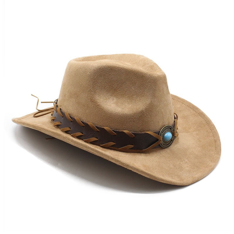 New Suede Western Cowboy Hat Men Women Vintage Gentleman Lady Jazz Cowgirl Panama Sun Cap Wide Brim Cloche Church Fedora Hats