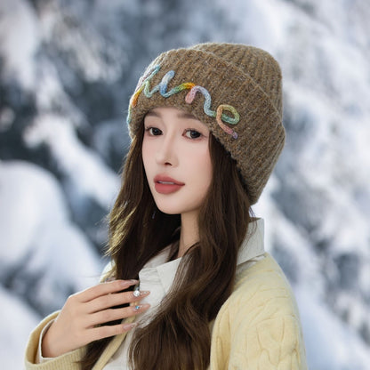 Vintage Embroidered Hats Letter Korean Version Knitted Hat for Autumn and Winter Warm Ear Protection Knitted Hats