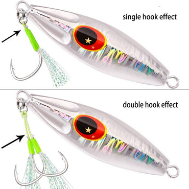Anzóis Jig Assist 5 Peças, Linha de Aço Inoxidável de Alta Resistência, Tubo Luminoso, Pena, Anel Sólido, Anzol de Jigging, Anzóis de Pesca de Barco