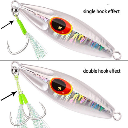 Anzóis Jig Assist 5 Peças, Linha de Aço Inoxidável de Alta Resistência, Tubo Luminoso, Pena, Anel Sólido, Anzol de Jigging, Anzóis de Pesca de Barco