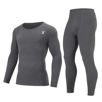 2-piece Autumn And Winter Men's Fashion Lucky Deer Pattern Solid Color Basic Warm Underwear Set Comfortable Long Sleeve Pants
