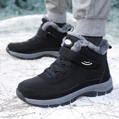 Botas de Neve Masculinas Casuais de Inverno Plataforma Antiderrapante Botas de Tornozelo Quentes de Pelo Coturno de Pelúcia para Combate Caminhada ao Ar Livre Motocicleta