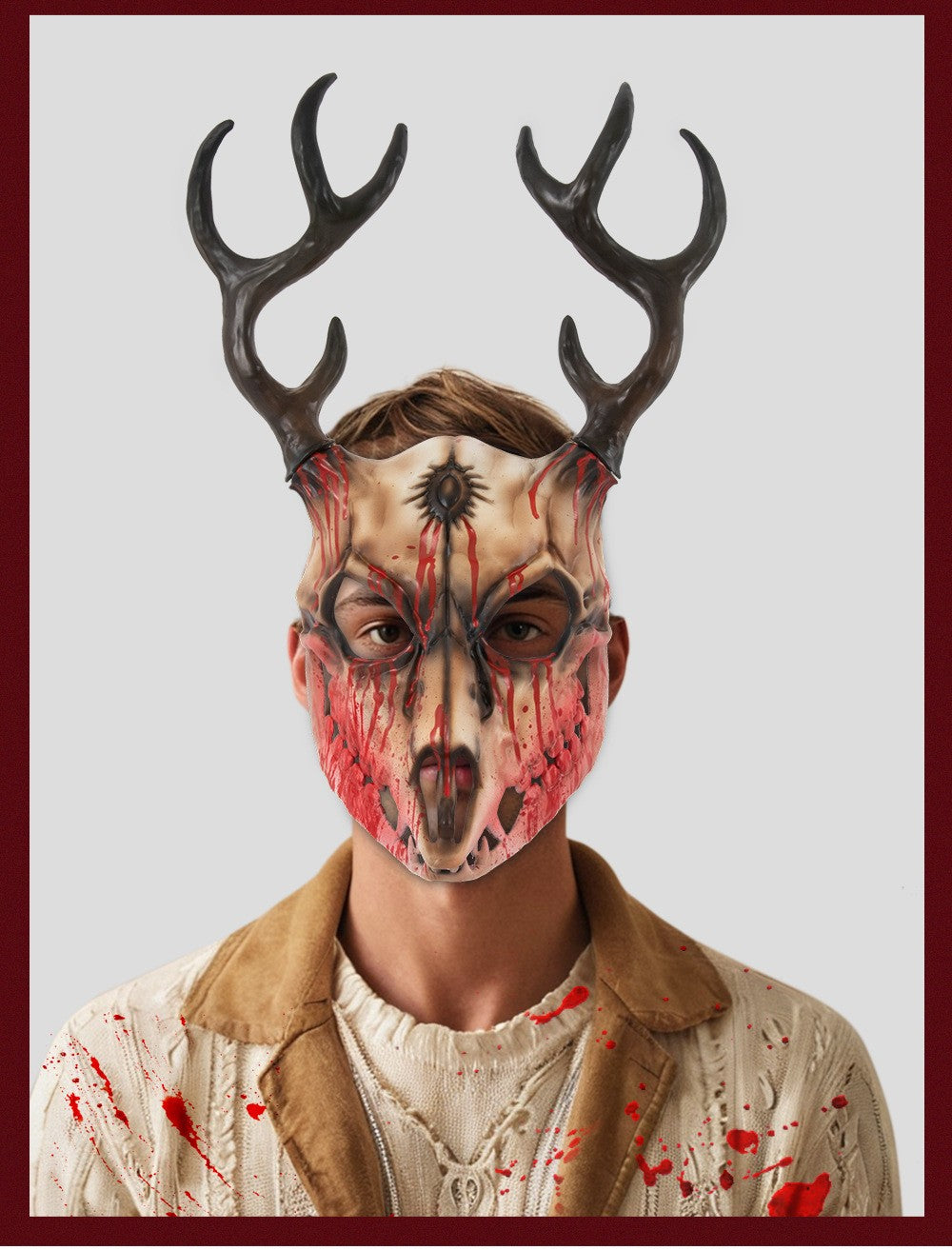 Demon Wendigo Elk Mask Cosplay Gothic Headpiece Animal Antlers Horn Bone Masks Halloween Carnival Purim Party Costume Props
