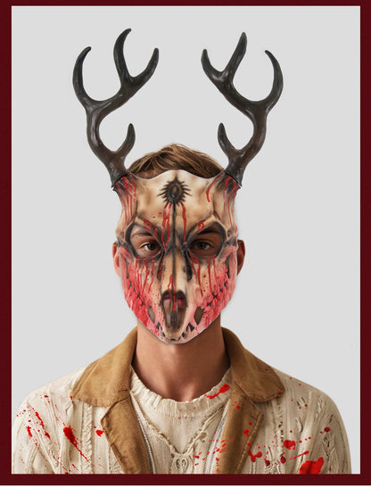 Demon Wendigo Elk Mask Cosplay Gothic Headpiece Animal Antlers Horn Bone Masks Halloween Carnival Purim Party Costume Props