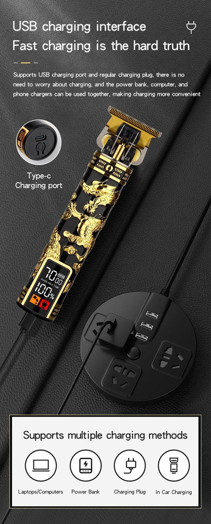 Electric Hair Clipper Professional Men's Hair Clipper LCD Display T-Blade Trimmer Zero Gap Cordless Rechargeable Men's Trimmer G