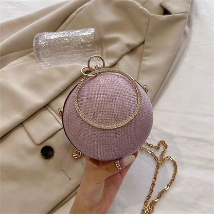 Fashion Circular Evening Bag Luxury Wedding Party Shoulder Bags Elegant Rhinestone Decorative Chain Banquet Clutch Handbags