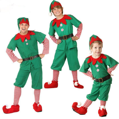 Kids Adult Christmas Clothing Set Kids Tops Pants Hat Belt Children Xmas Clothes Baby Boy Girl Birthday Outfit Elves Costume