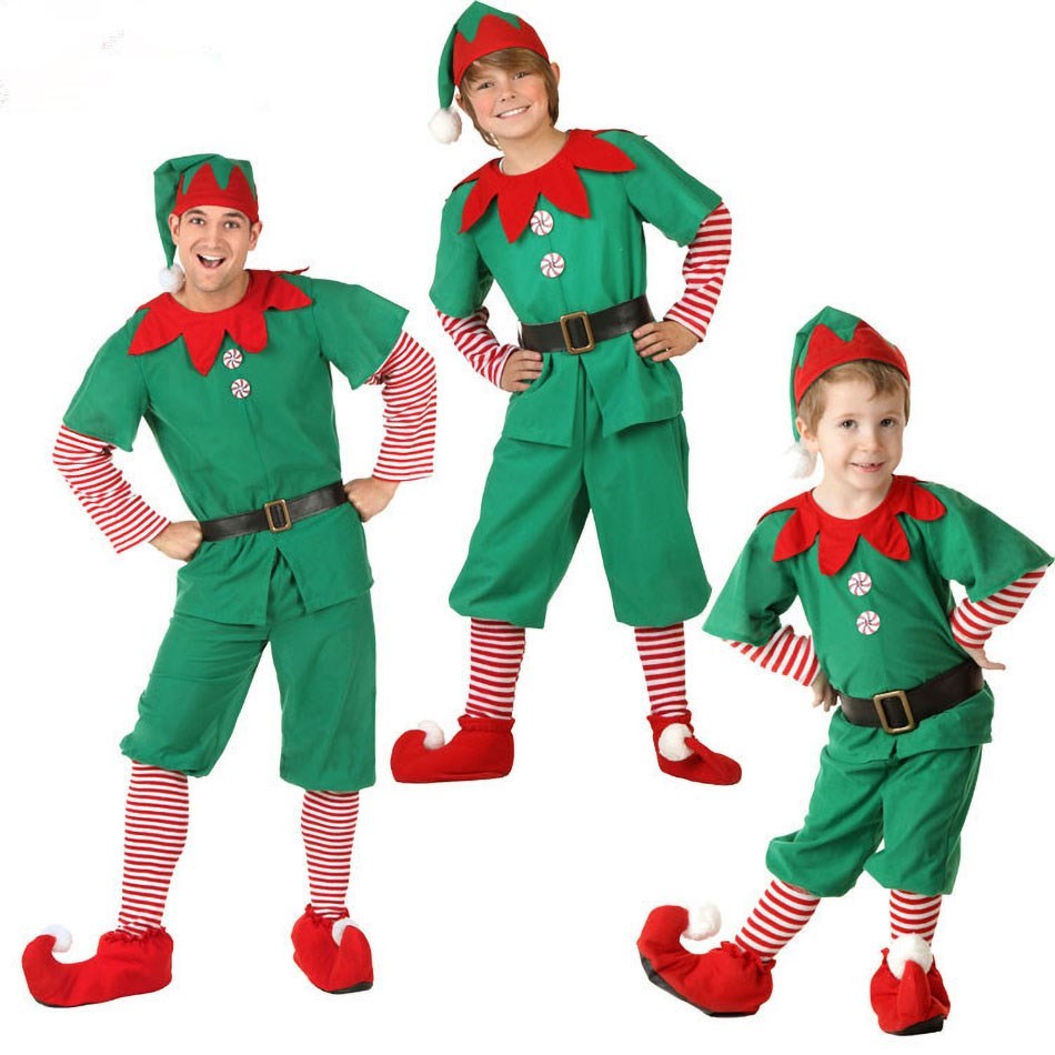 Kids Adult Christmas Clothing Set Kids Tops Pants Hat Belt Children Xmas Clothes Baby Boy Girl Birthday Outfit Elves Costume