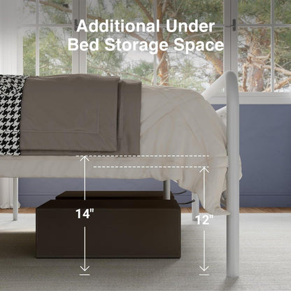 Estrutura de Cama de Metal Tamanho Solteiro – Estilo Vitoriano Moderno Minimalista com Cabeceira/Peseira, Estrados de Aço Resistentes/Embaixo da Cama