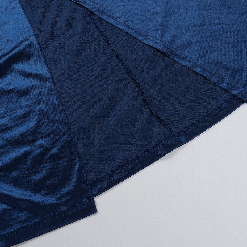 Autumn new European and American fashion temperament sexy slim deep V-waist satin slit dress female