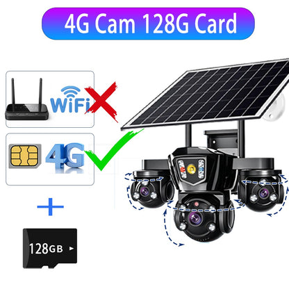 V380 Pro WiFi Wireless Solar Camera 4G Sim Card Three Screen Outdoor Solaire CCTV Three Lens Battery 360 Solar Security Cameras