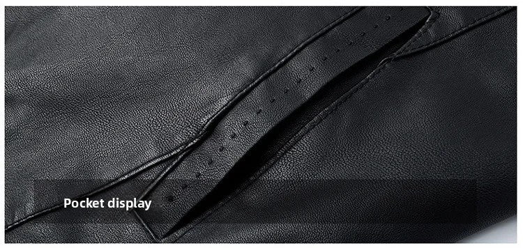 Men's Biker Leather Jacket Autumn Winter Thickened Fleece Casual Versatile Slim Fit Large Size PU Leather Coat