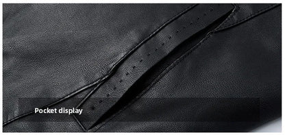 Men's Biker Leather Jacket Autumn Winter Thickened Fleece Casual Versatile Slim Fit Large Size PU Leather Coat