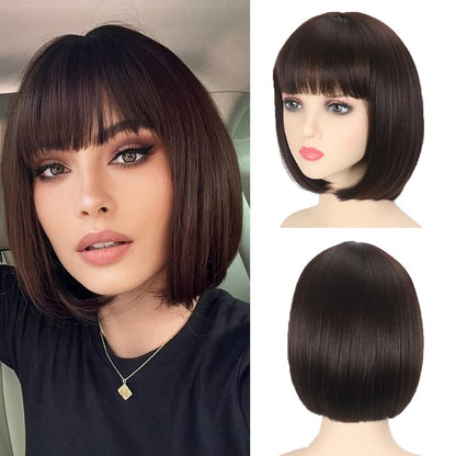 Peruca sintética rosa de 30 cm, curta e reta, para cosplay, penteado pompadour, peruca de cabelo de alta temperatura para uso diário