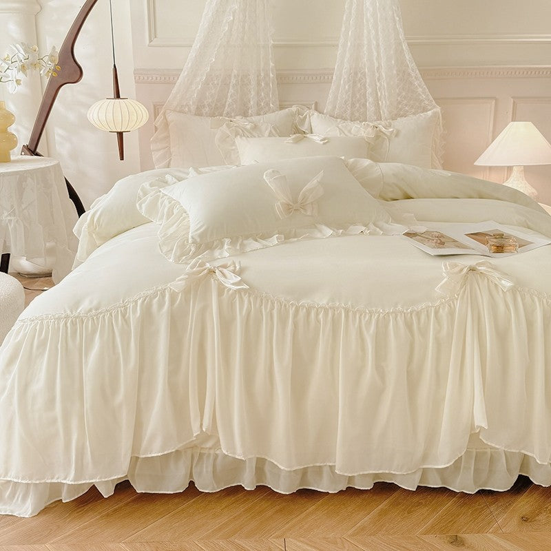 3pcs White Bedding set ruffles Duvet Cover Set (1*Duvet Cover + 2*Pillowcase, Without Core)for bedroom guest room