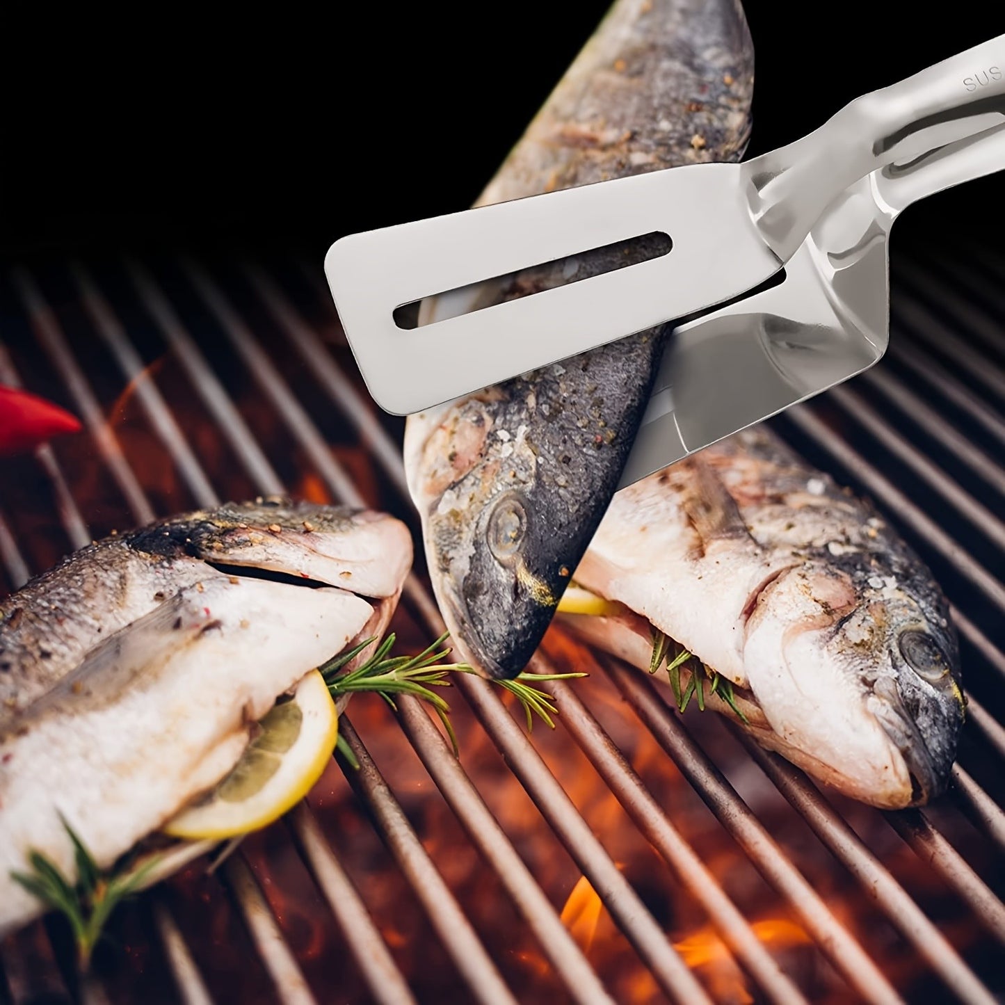 Pinça para Bife de Aço Inoxidável Utensílio de Cozinha para Churrasco Espátula para Virar Comida Pegador de Hambúrgueres Churrasco Pizza Tortas Peixe Pão