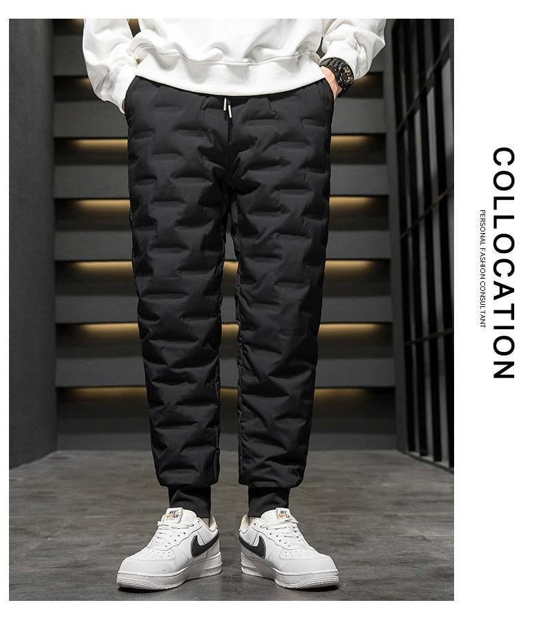 Men's Outdoor Casual down Trousers Windproof Waterproof Winter Warm Cotton Pants Dstring Waist Long Polyester Fiber