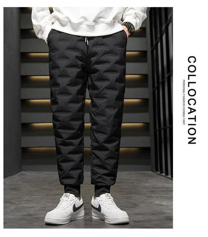 Men's Outdoor Casual down Trousers Windproof Waterproof Winter Warm Cotton Pants Dstring Waist Long Polyester Fiber