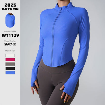 women's long-sleeved clothes zipper sports jacket top outer wear professional training running fitness clothes spring ?